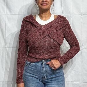 Black Bead Burgundy Marled Cross Cross Sweater Sz L